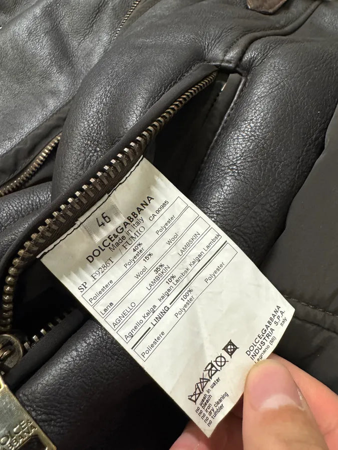 FW2008 Dolce & Gabbana Black Hybrid Faux Fur Collar Leather Jacket (L) VfENngn 8