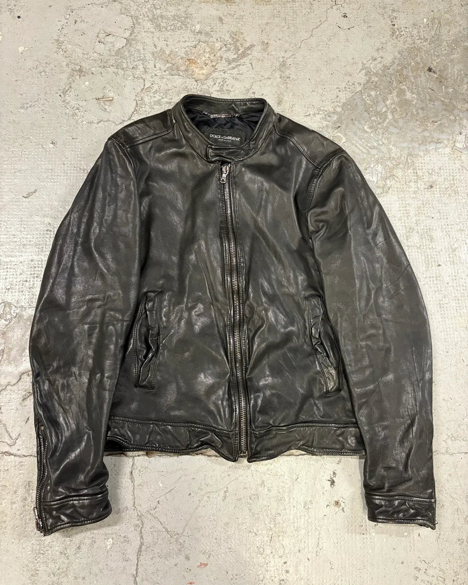 FW2008 Dolce & Gabbana Black Premium Lamb Leather Jacket (S) PnunAya 0