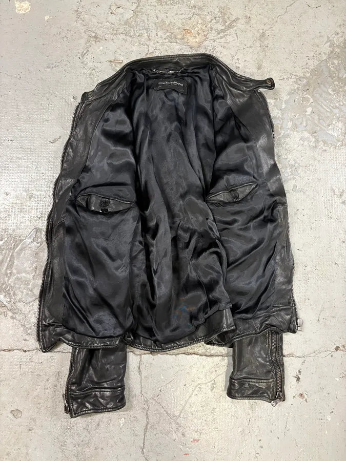 FW2008 Dolce & Gabbana Black Premium Lamb Leather Jacket (S) PnunAya 6
