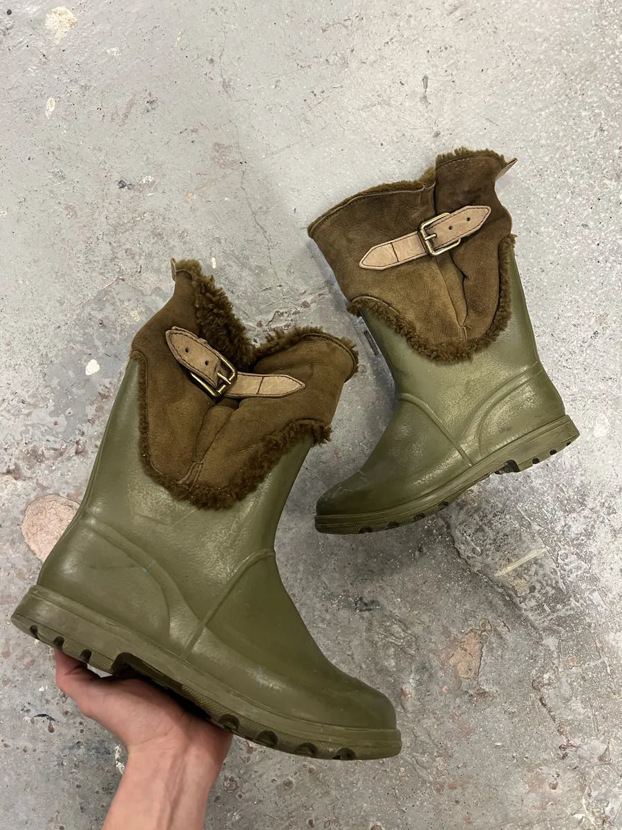 FW2008 Dolce & Gabbana Olive Green Shearling Leather Boots (44.5eu/us10.5) 0
