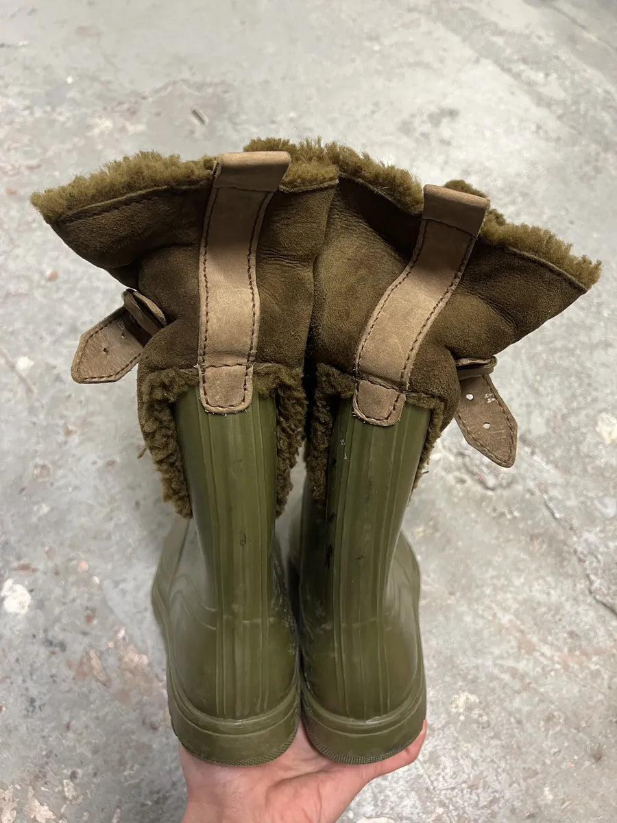FW2008 Dolce & Gabbana Olive Green Shearling Leather Boots (44.5eu/us10.5) 2
