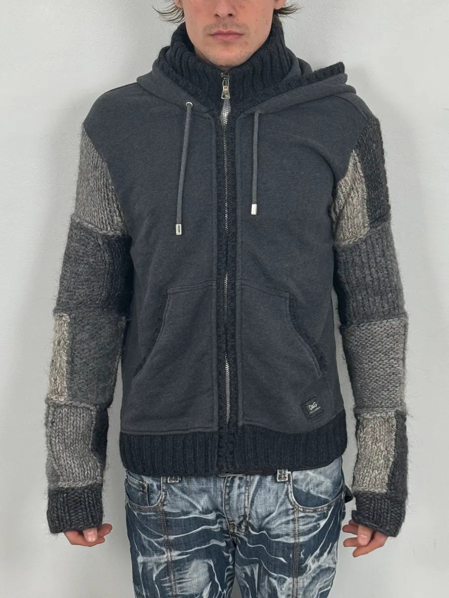 FW2008 Dolce &amp; Gabbana Patchwork Wool Zip-Up Hoodie – Dolce Vita Hub
