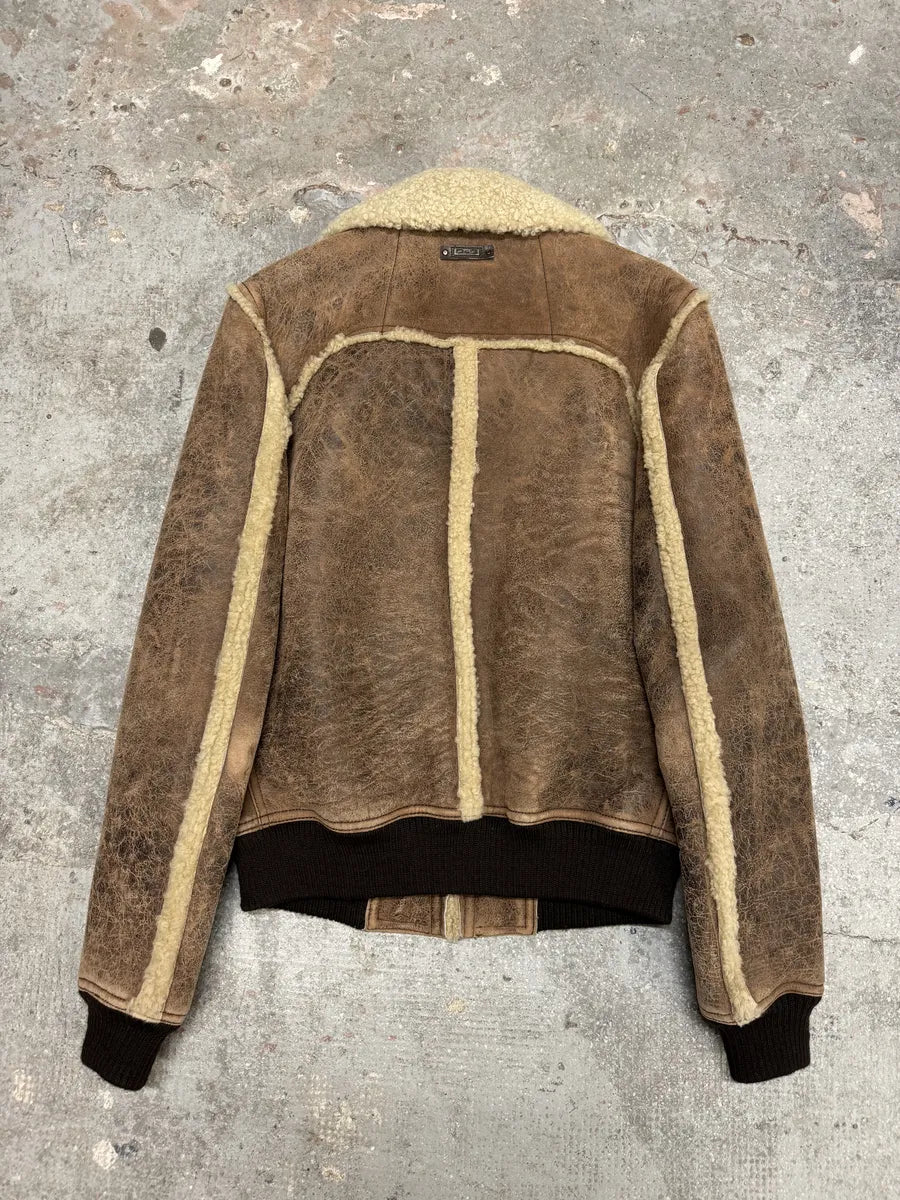 FW2008 Dolce & Gabbana Runway Brown Leather Shearling Jacket (M) 11