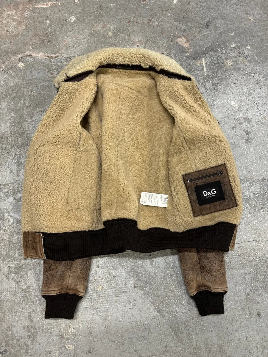 FW2008 Dolce & Gabbana Runway Brown Leather Shearling Jacket (M) 4