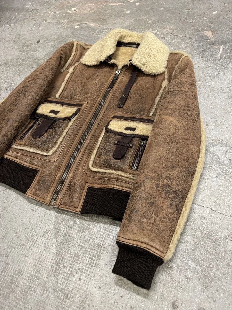 FW2008 Dolce & Gabbana Runway Brown Leather Shearling Jacket (M) 6