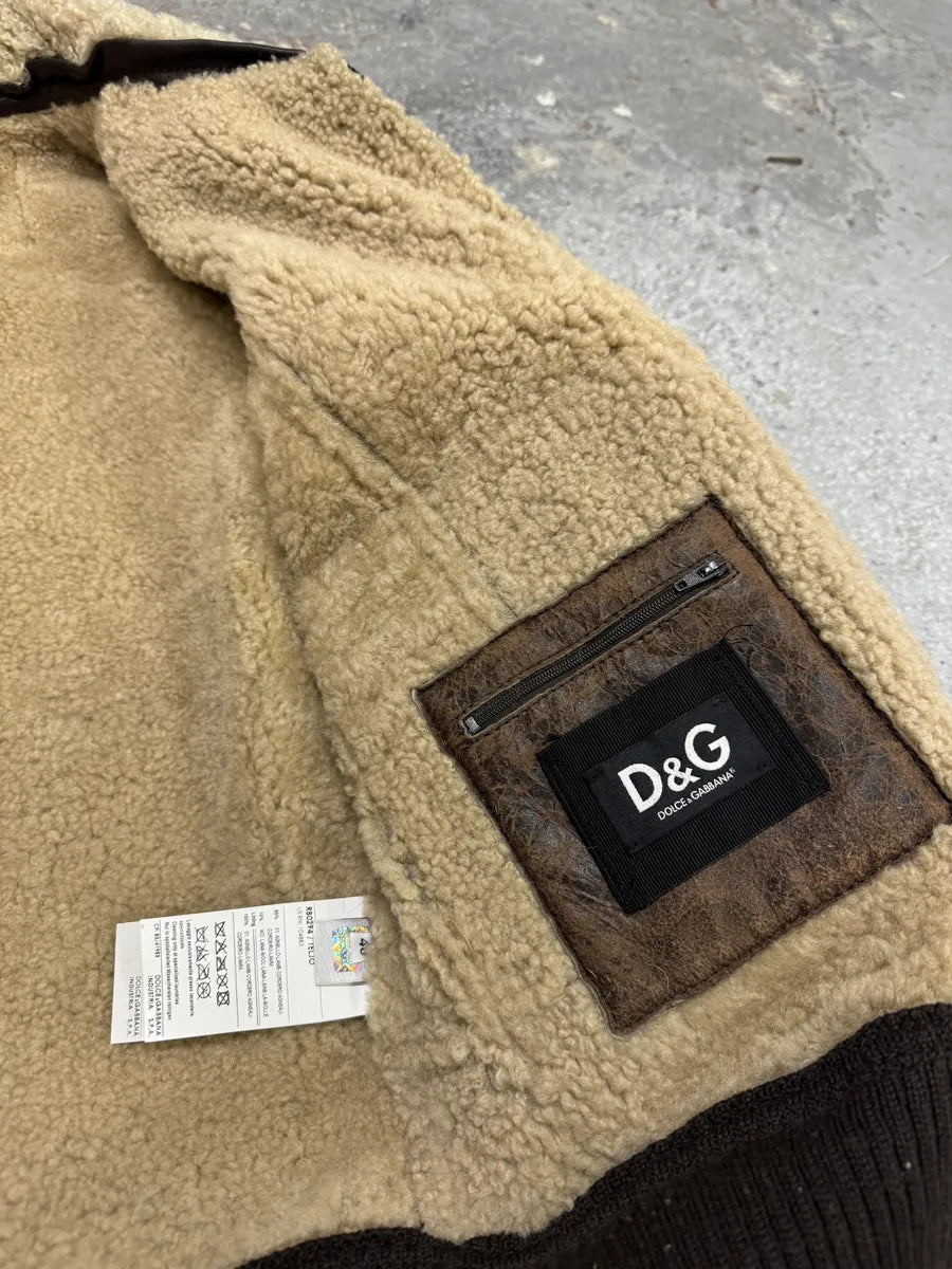 FW2008 Dolce & Gabbana Runway Brown Leather Shearling Jacket (M) 7