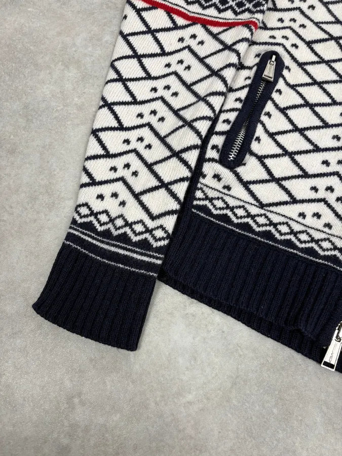 FW2008 Dsquared2 Navy & White Wool Geometric Knit Zip-up Sweater wAeUUNw 7