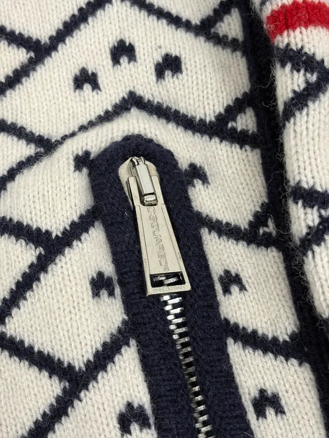 FW2008 Dsquared2 Navy & White Wool Geometric Knit Zip-up Sweater wAeUUNw 8