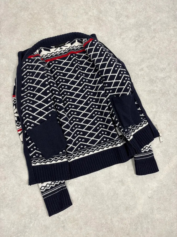 FW2008 Dsquared2 Navy & White Wool Geometric Knit Zip-up Sweater wAeUUNw 6