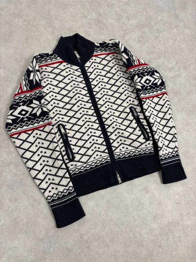 FW2008 Dsquared2 Navy & White Wool Geometric Knit Zip-up Sweater wAeUUNw 3