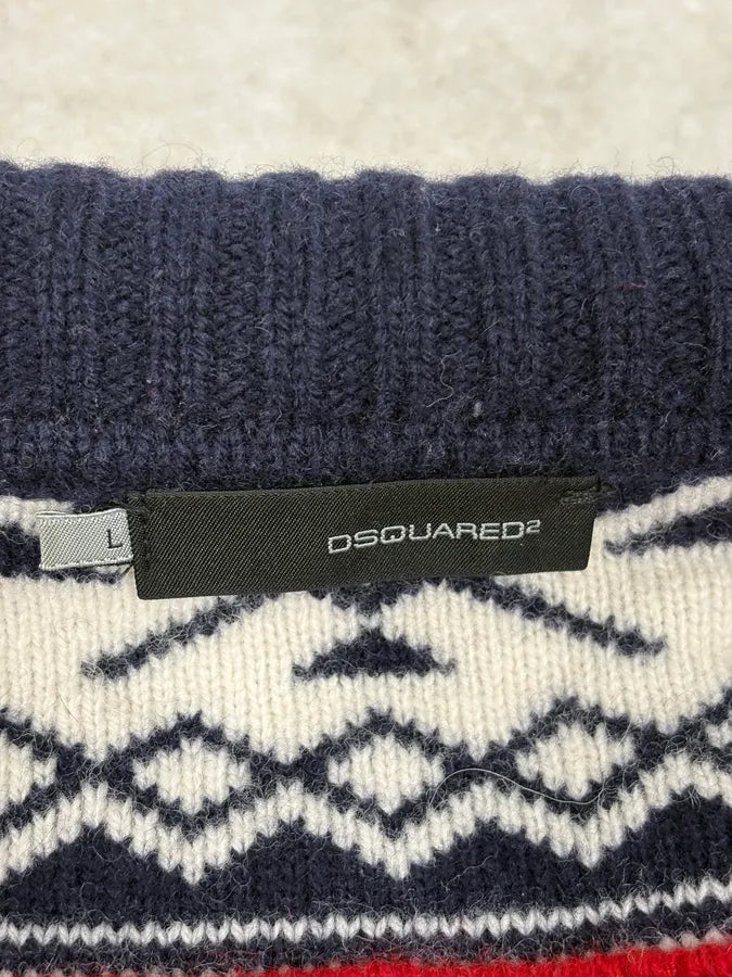 FW2008 Dsquared2 Navy & White Wool Geometric Knit Zip-up Sweater wAeUUNw 9