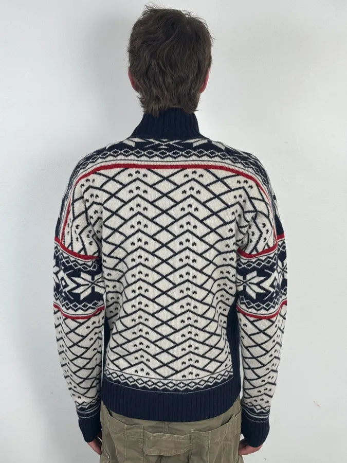 FW2008 Dsquared2 Navy & White Wool Geometric Knit Zip-up Sweater wAeUUNw 2