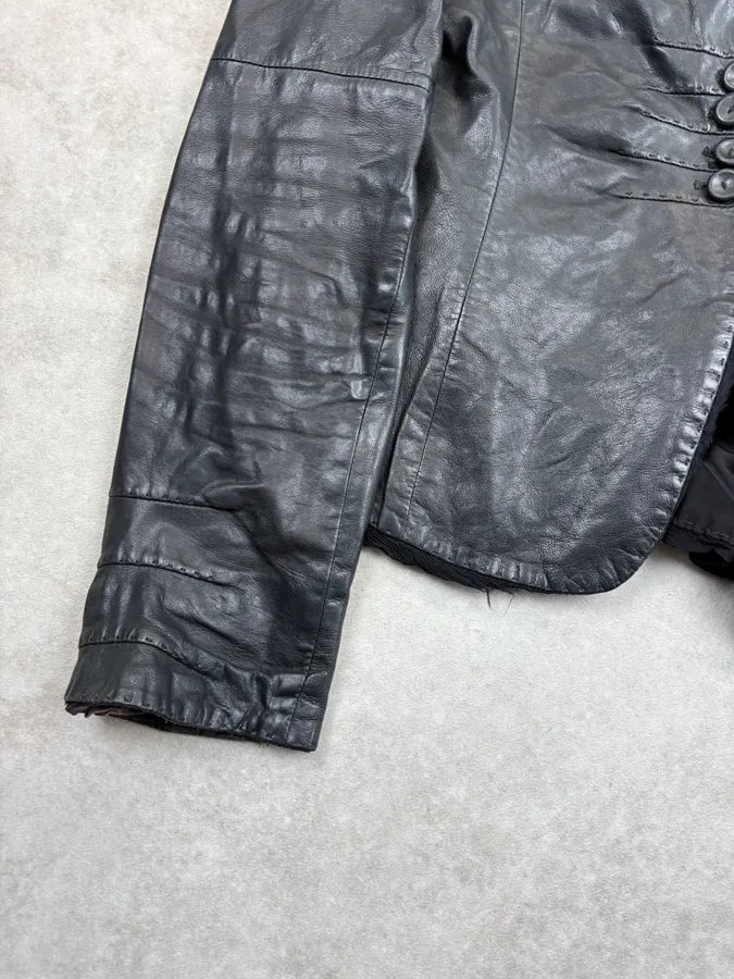 FW2008 Emporio Armani Black Wrinkled Leather Blazer Jacket fJJEaYT 7