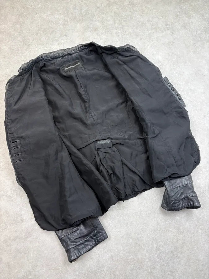 FW2008 Emporio Armani Black Wrinkled Leather Blazer Jacket fJJEaYT 6