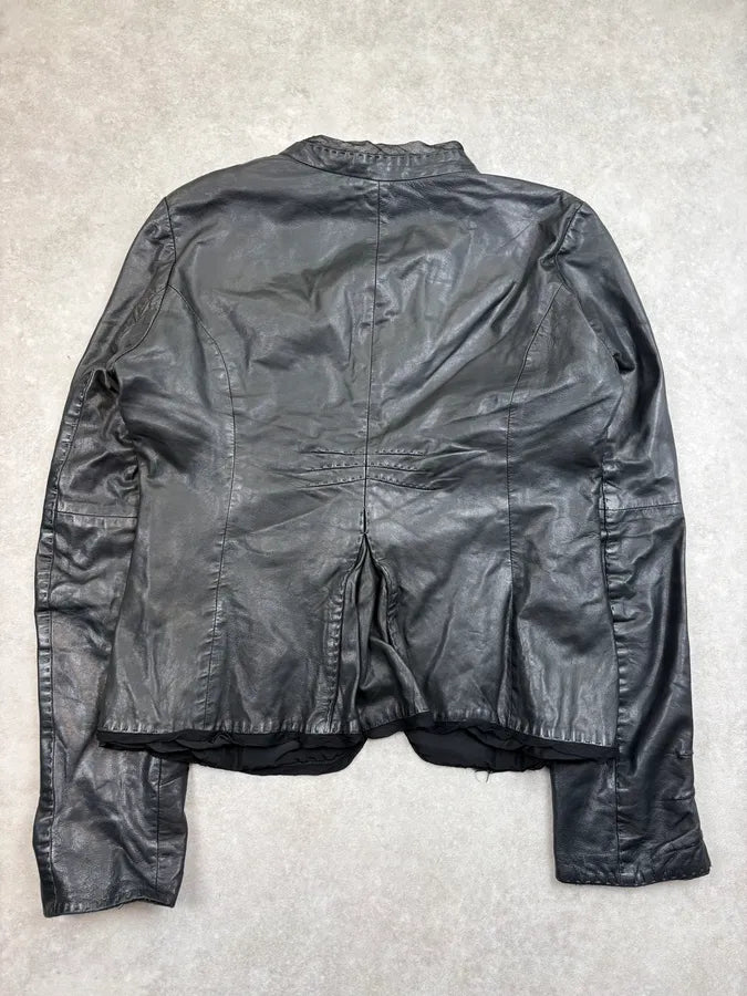 FW2008 Emporio Armani Black Wrinkled Leather Blazer Jacket fJJEaYT 5