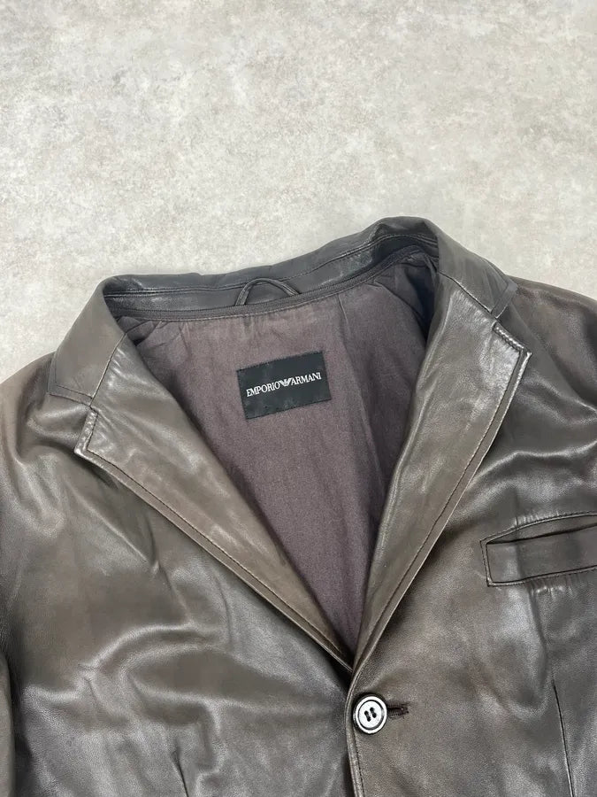 FW2008 Emporio Armani Faded Brown Leather Blazer Jacket ULXbpuh 3