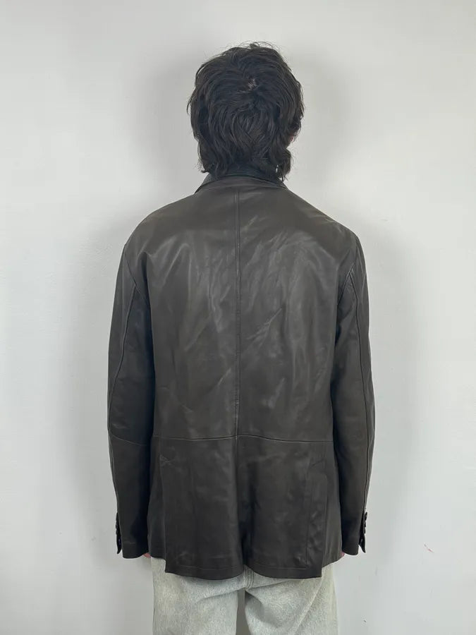 FW2008 Emporio Armani Faded Brown Leather Blazer Jacket ULXbpuh 2