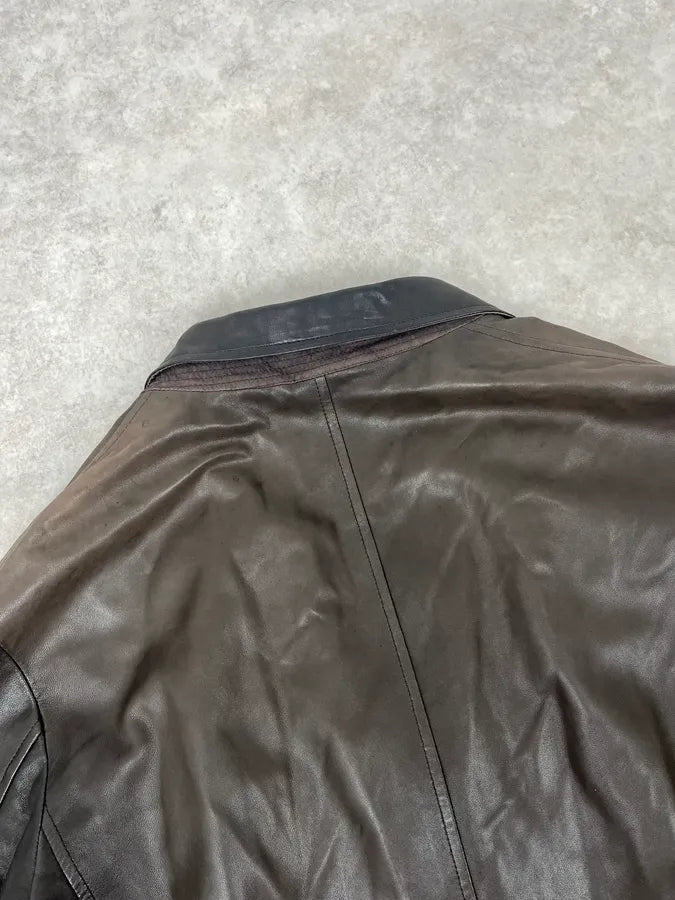 FW2008 Emporio Armani Faded Brown Leather Blazer Jacket ULXbpuh 6