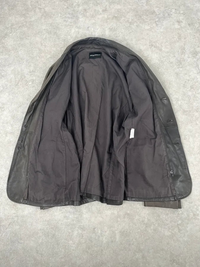 FW2008 Emporio Armani Faded Brown Leather Blazer Jacket ULXbpuh 7