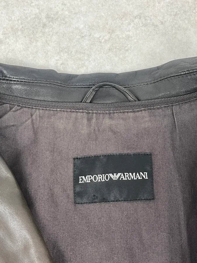 FW2008 Emporio Armani Faded Brown Leather Blazer Jacket ULXbpuh 8