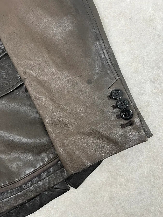 FW2008 Emporio Armani Faded Brown Leather Blazer Jacket ULXbpuh 9