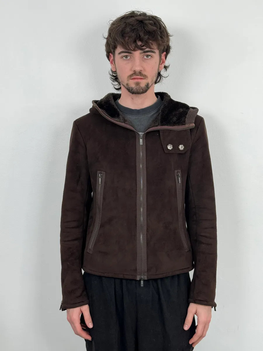 FW2008 Emporio Armani Faux Shearling Brown Hooded Jacket GmJAEPW 1