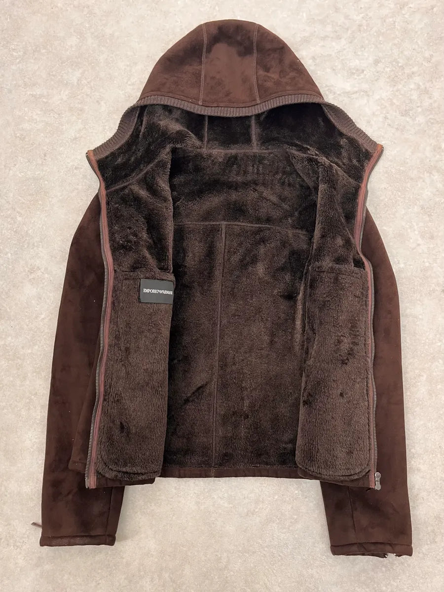 FW2008 Emporio Armani Faux Shearling Brown Hooded Jacket GmJAEPW 7