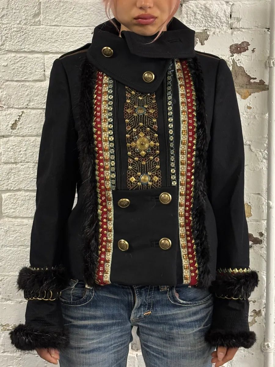 FW2008 Gucci Black Wool Officer Embroidered Jacket by Frida Giannini pVzmYBO 2
