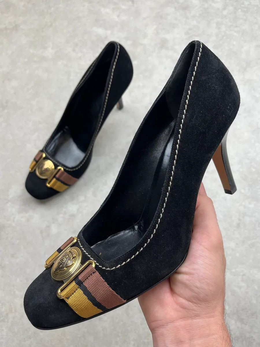 FW2008 Gucci Gold Medal Black Suede Heels by Frida Giannini COKuPTT 0