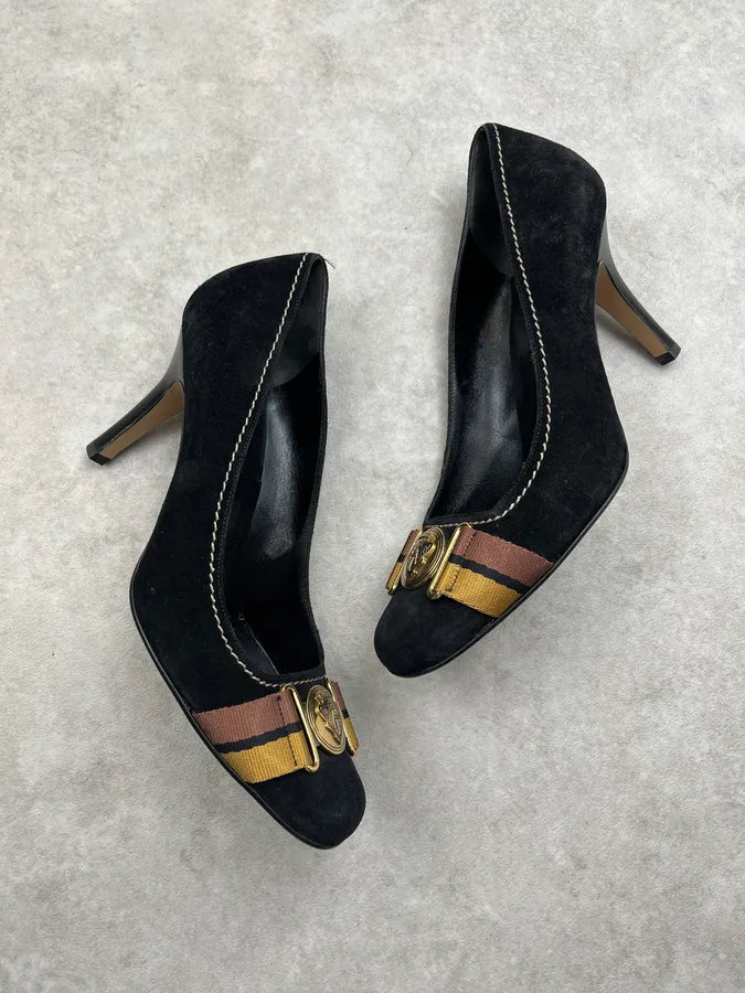 FW2008 Gucci Gold Medal Black Suede Heels by Frida Giannini COKuPTT 1