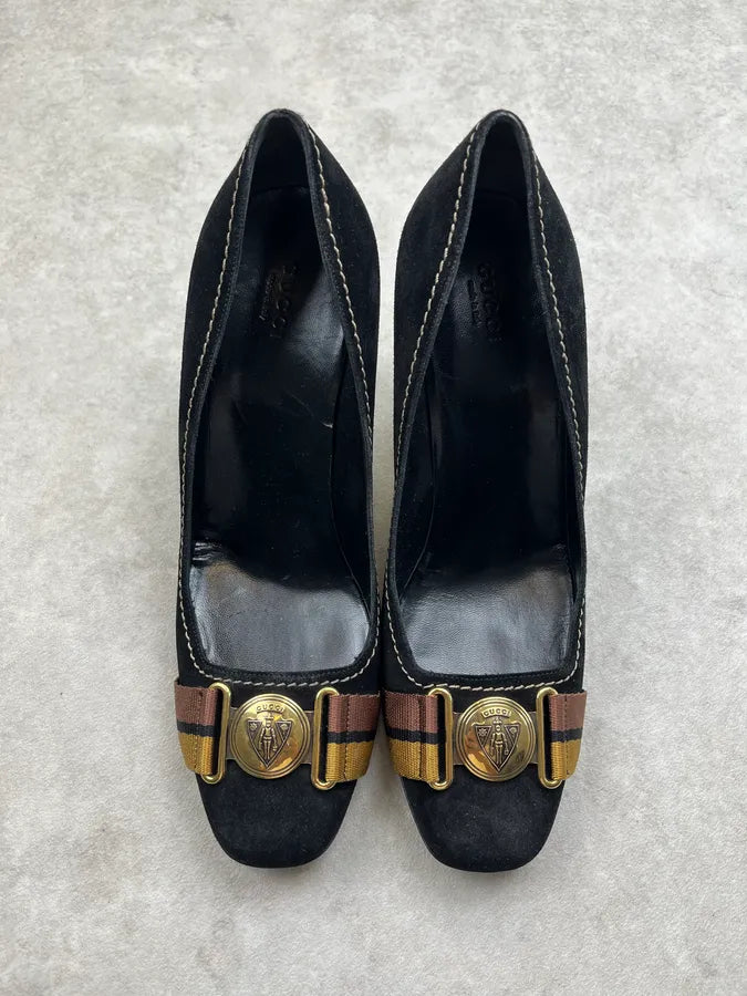 FW2008 Gucci Gold Medal Black Suede Heels by Frida Giannini COKuPTT 3