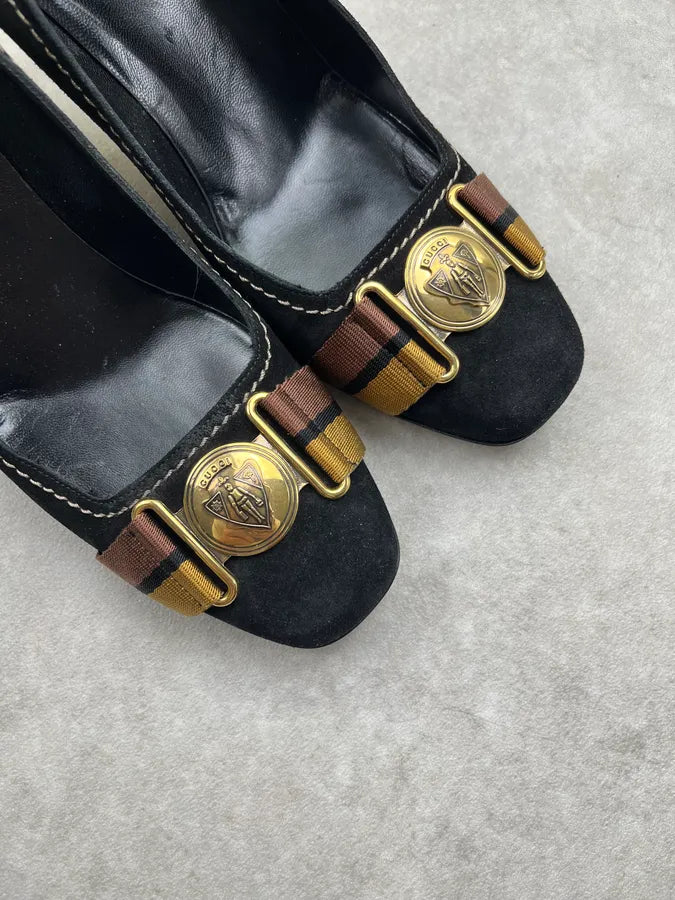 FW2008 Gucci Gold Medal Black Suede Heels by Frida Giannini COKuPTT 4