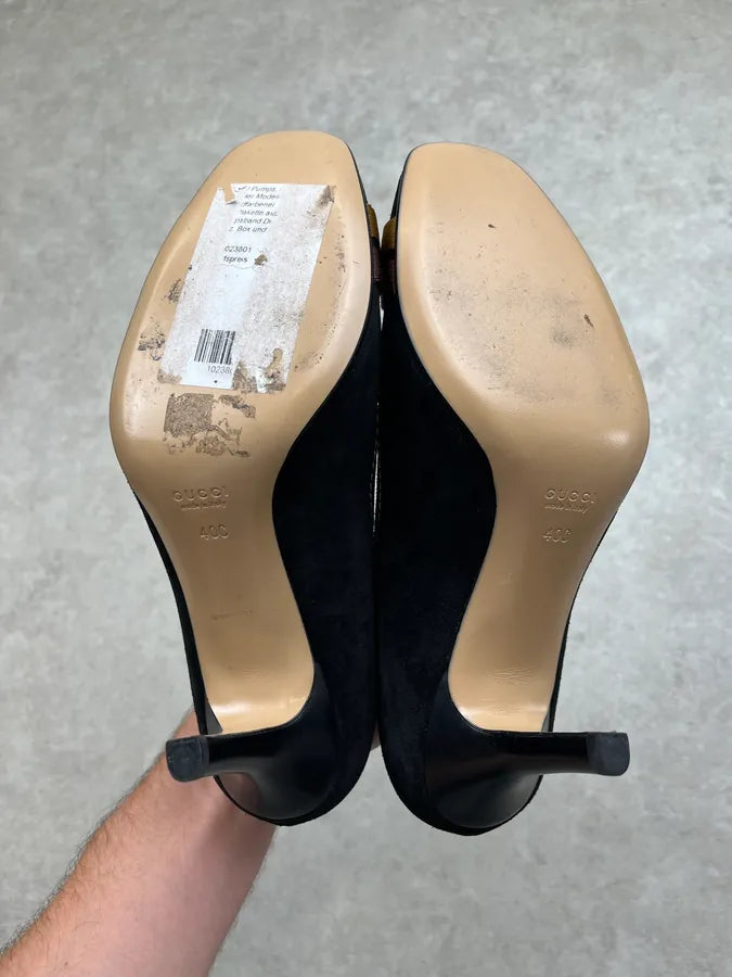 FW2008 Gucci Gold Medal Black Suede Heels by Frida Giannini COKuPTT 6