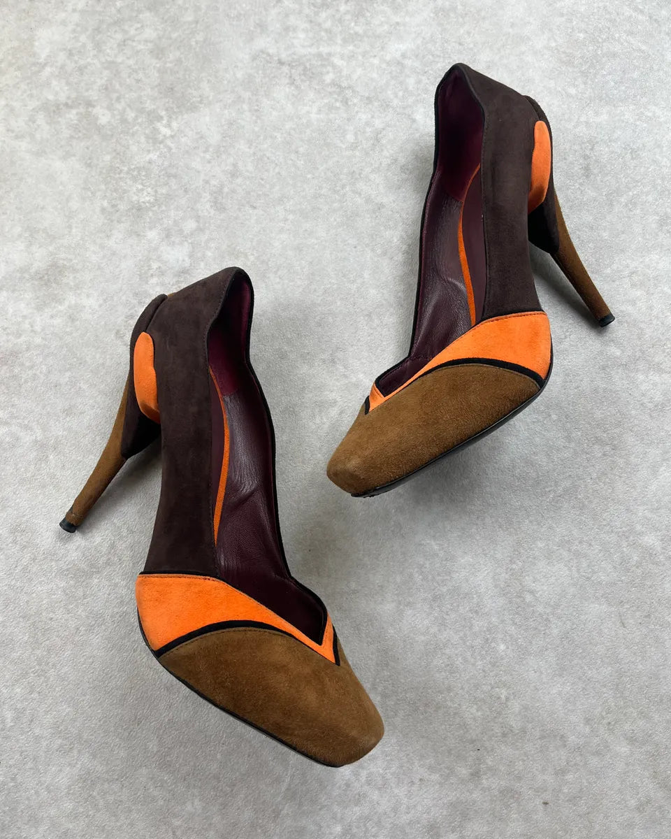 FW2008 Miu Miu Brown Suede Orange Contrast Trim Heels CwbUQTx 2