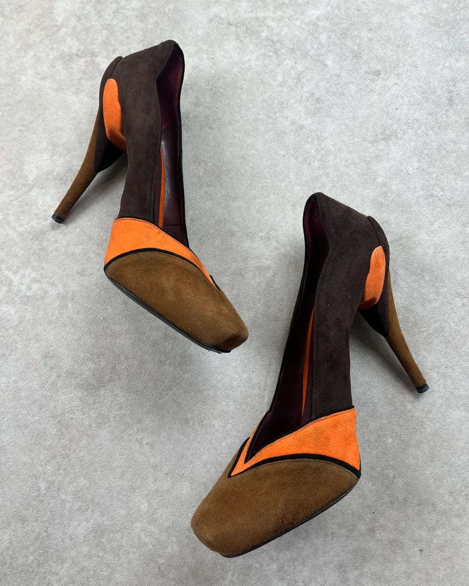 FW2008 Miu Miu Brown Suede Orange Contrast Trim Heels CwbUQTx 3