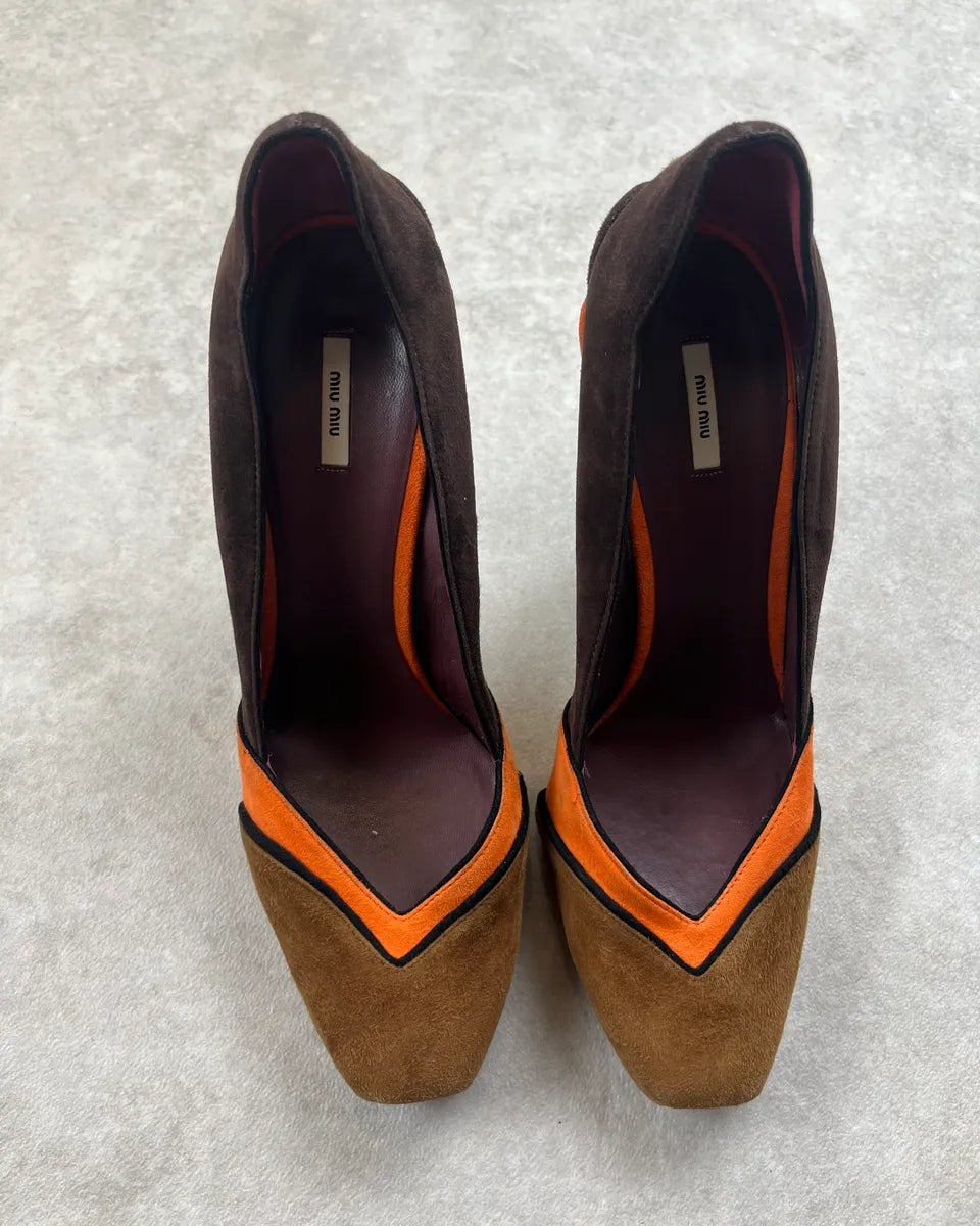 FW2008 Miu Miu Brown Suede Orange Contrast Trim Heels CwbUQTx 4