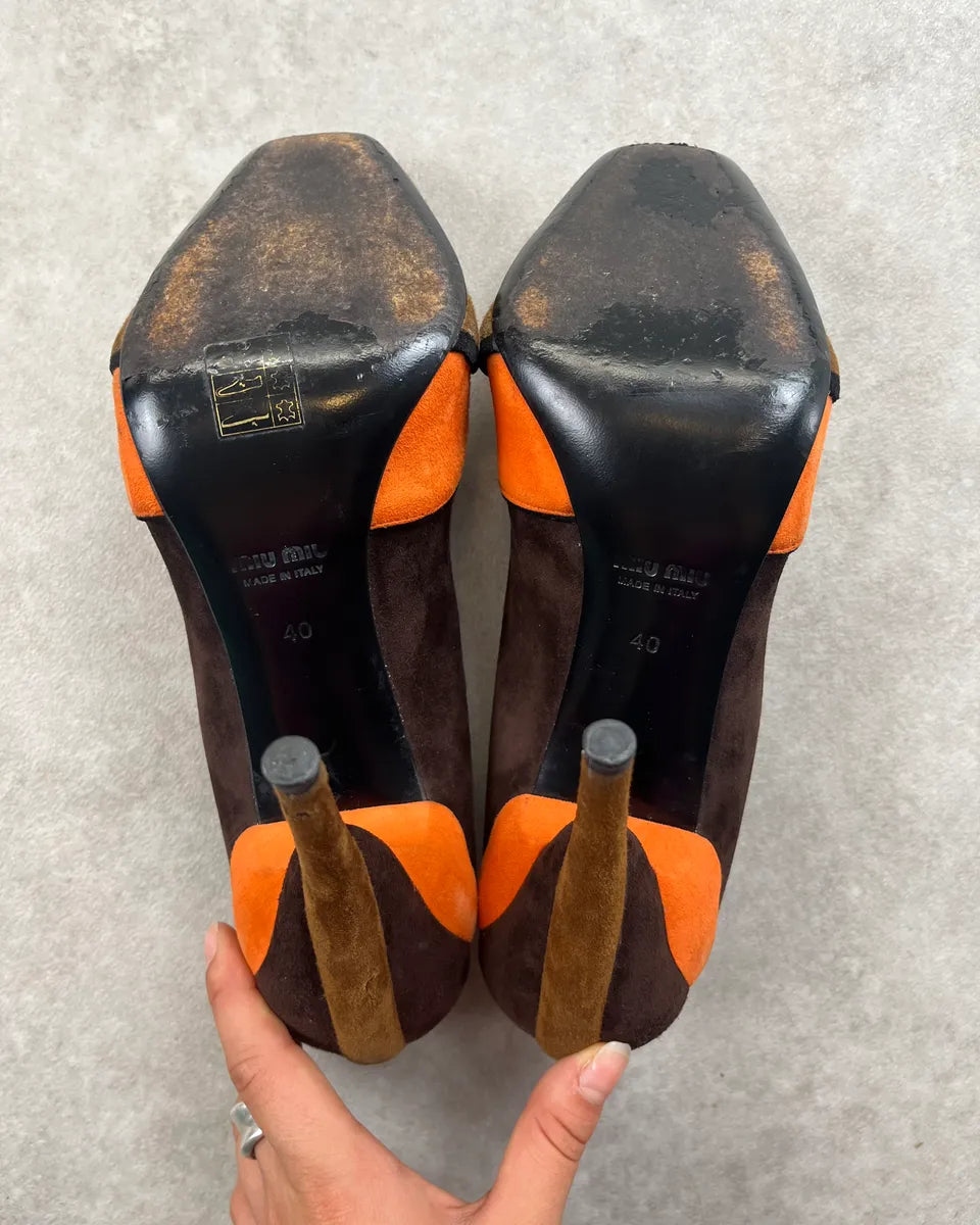 FW2008 Miu Miu Brown Suede Orange Contrast Trim Heels CwbUQTx 6