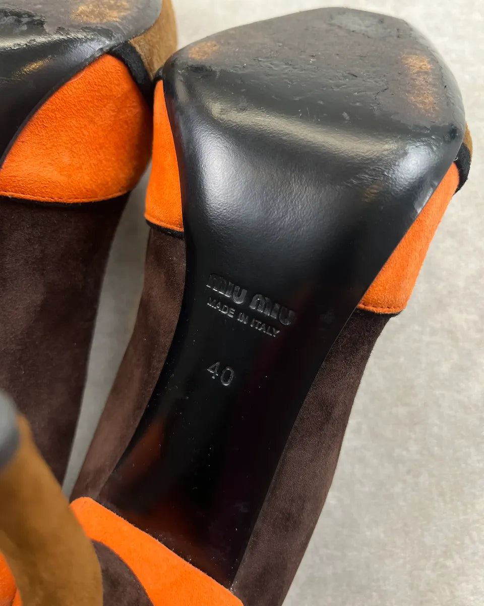 FW2008 Miu Miu Brown Suede Orange Contrast Trim Heels CwbUQTx 7