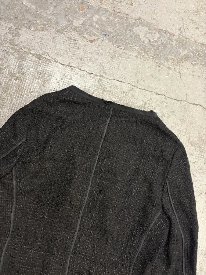 FW2008 Prada Black Bouclé Chain-Front Blazer Jacket lKgMkXN 5