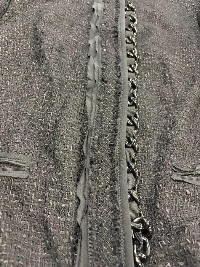 FW2008 Prada Black Bouclé Chain-Front Blazer Jacket lKgMkXN 7