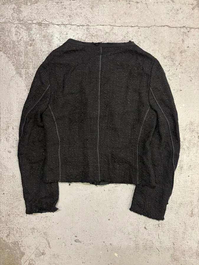 FW2008 Prada Black Bouclé Chain-Front Blazer Jacket lKgMkXN 4
