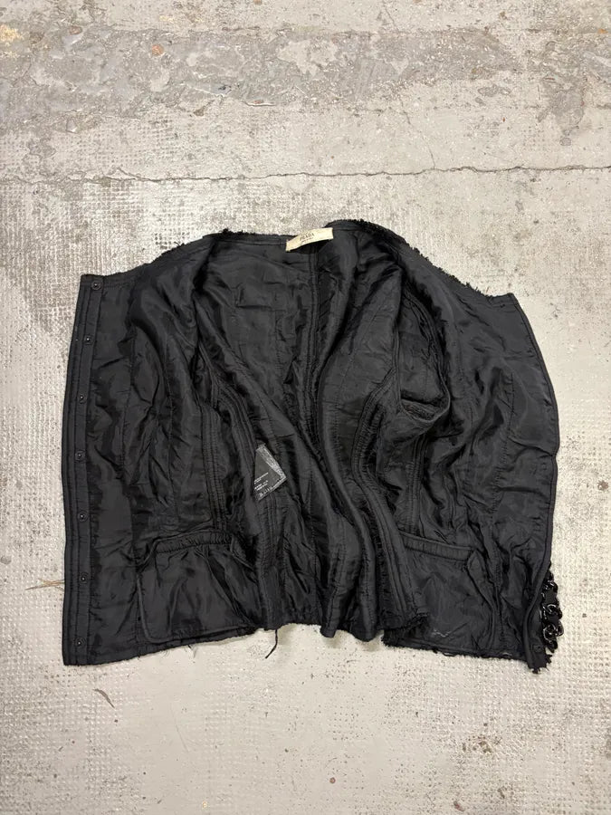 FW2008 Prada Black Bouclé Chain-Front Blazer Jacket lKgMkXN 6
