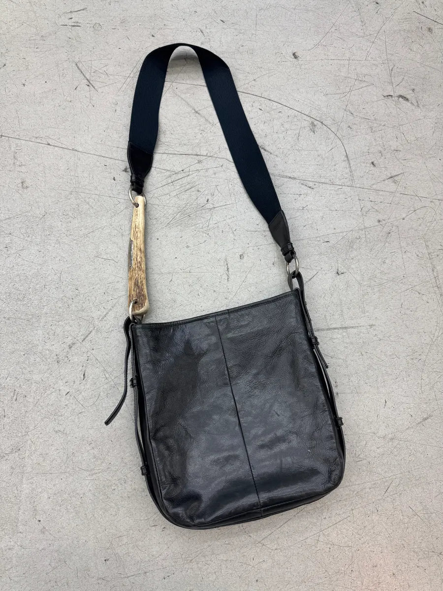 FW2008 Yves Saint Laurent Mombasa Organic Horn Handle Black Leather Shoulder Bag fpTpgJJ 6