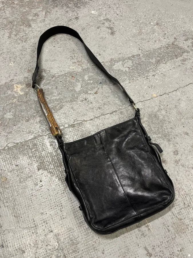 FW2008 Yves Saint Laurent Mombasa Organic Horn Handle Black Leather Shoulder Bag (OS) tTYbdJR 1