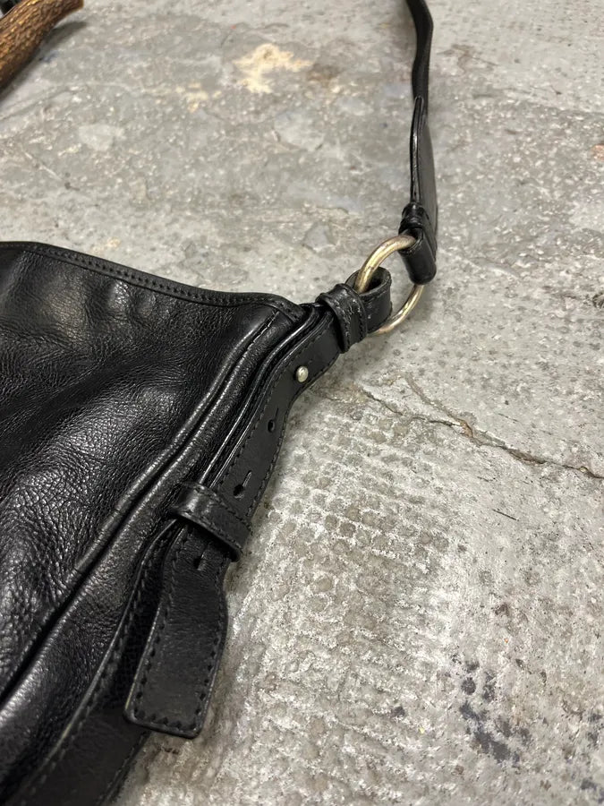 FW2008 Yves Saint Laurent Mombasa Organic Horn Handle Black Leather Shoulder Bag (OS) tTYbdJR 6