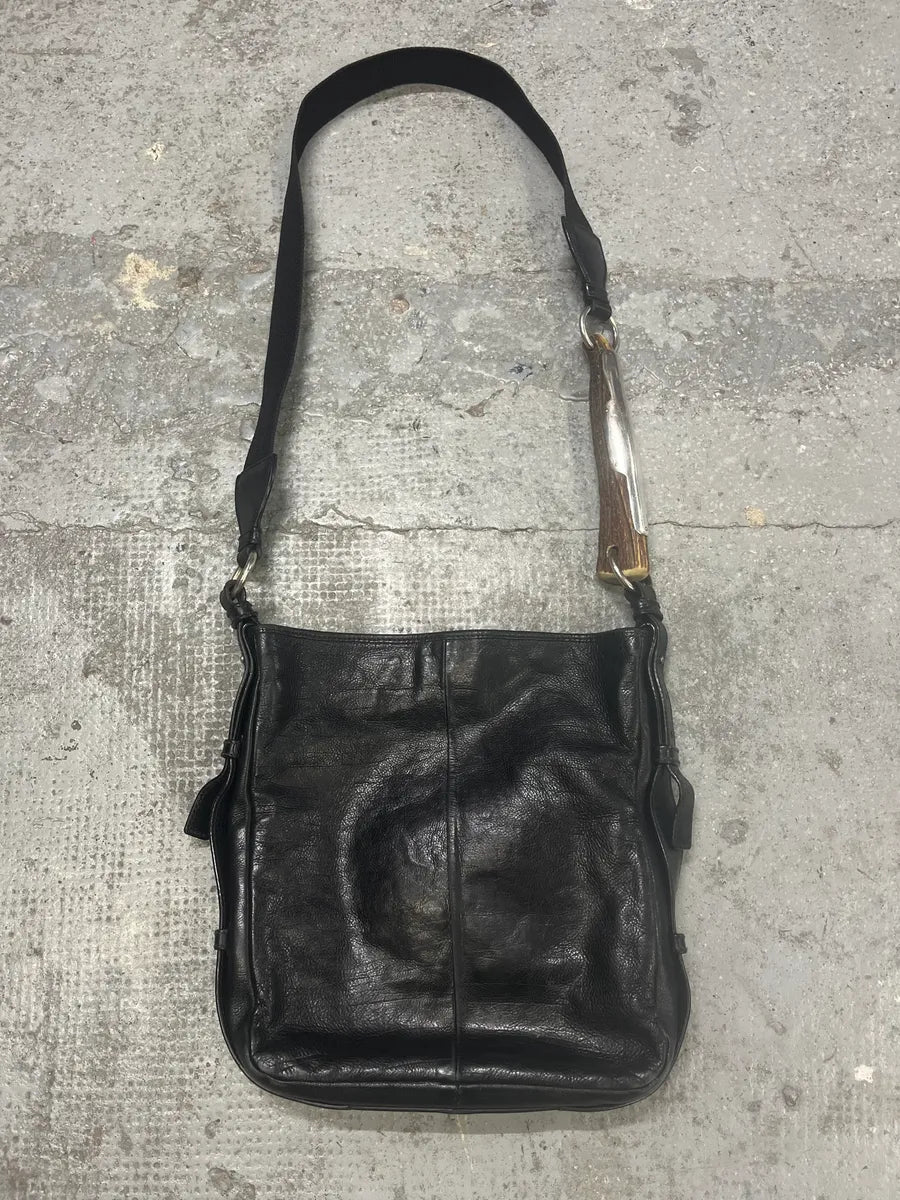FW2008 Yves Saint Laurent Mombasa Organic Horn Handle Black Leather Shoulder Bag (OS) tTYbdJR 8