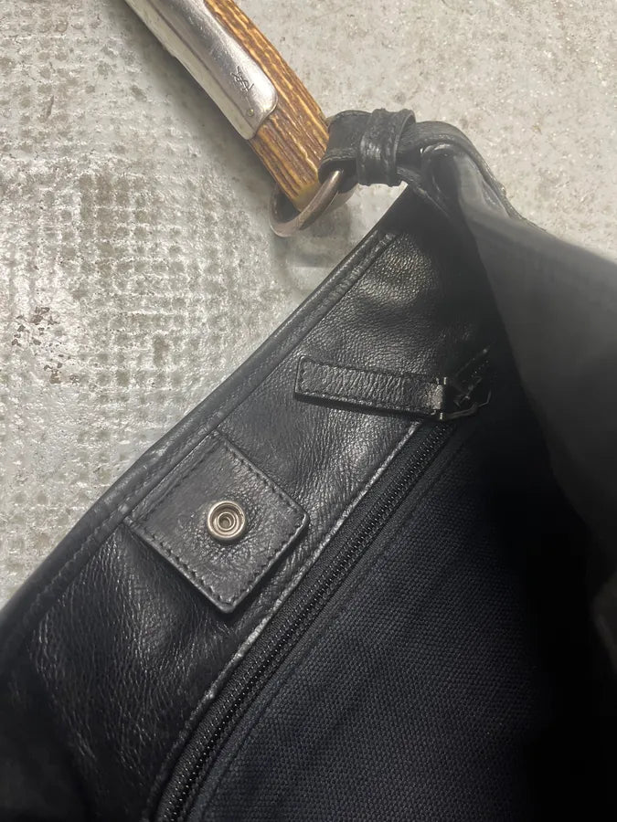 FW2008 Yves Saint Laurent Mombasa Organic Horn Handle Black Leather Shoulder Bag (OS) tTYbdJR 9