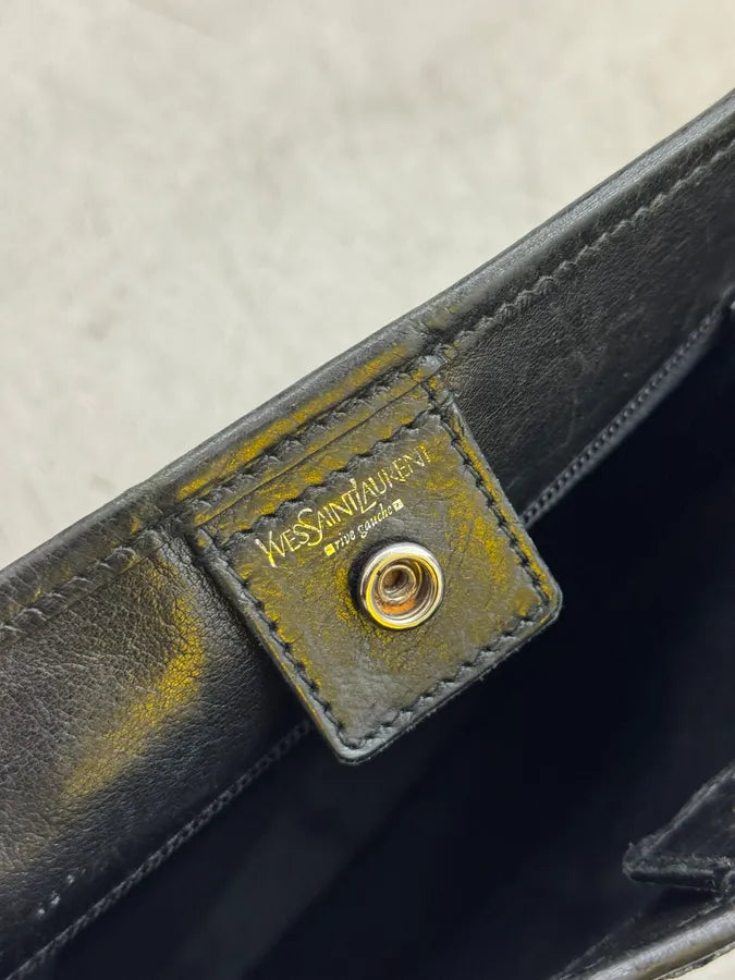 FW2008 Yves Saint Laurent Mombasa Organic Horn Handle Black Leather Shoulder Bag pDuTMnF 13