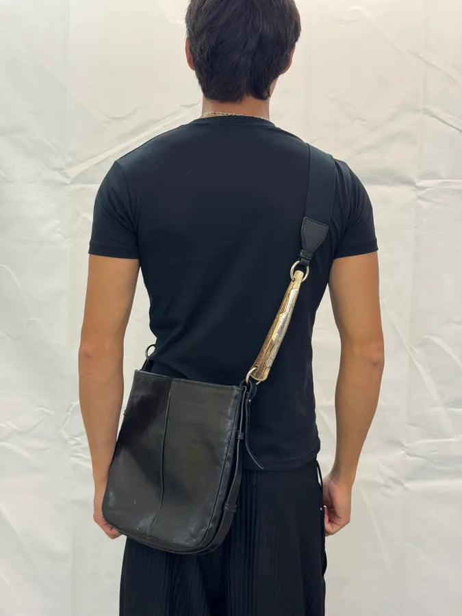 FW2008 Yves Saint Laurent Mombasa Organic Horn Handle Black Leather Shoulder Bag pDuTMnF 2