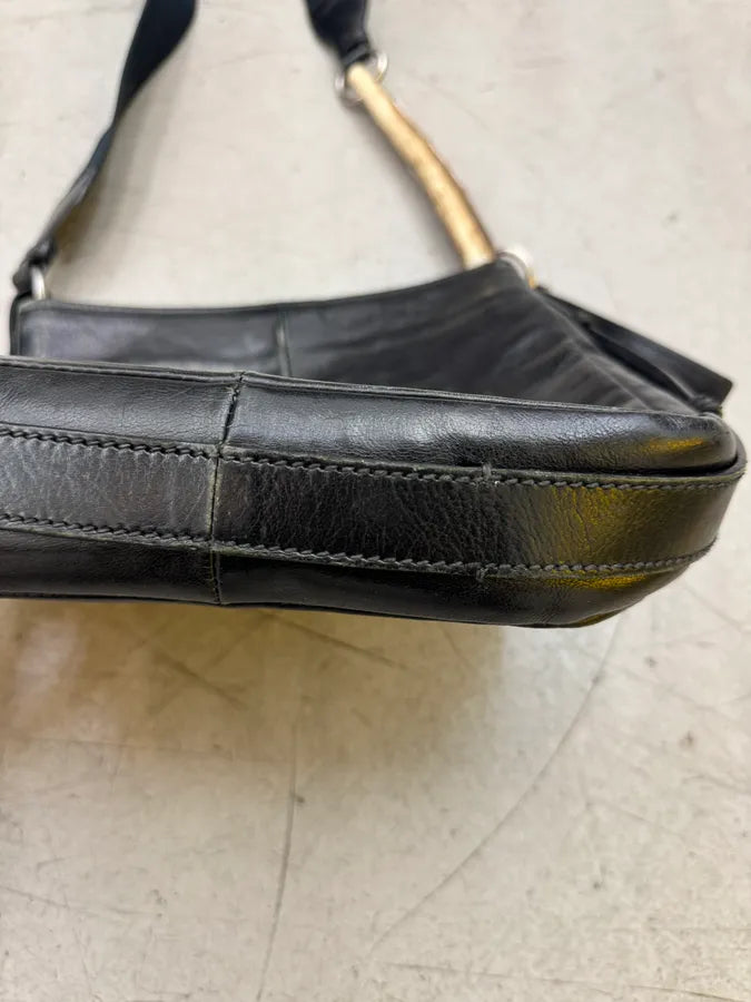 FW2008 Yves Saint Laurent Mombasa Organic Horn Handle Black Leather Shoulder Bag pDuTMnF 9